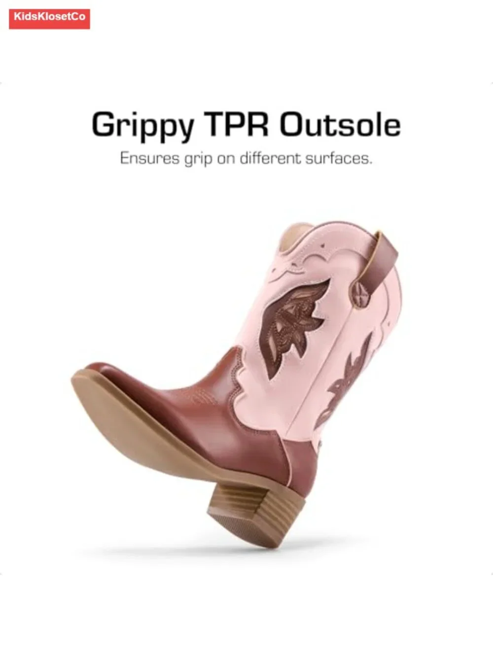 Girls Mid-Calf Cowboy Boots with Butterfly Embroidery, Faux Leather